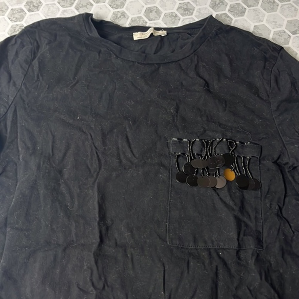Zara Medium Black Short Sleeve Tassel Pocket T - Picture 4 of 6
